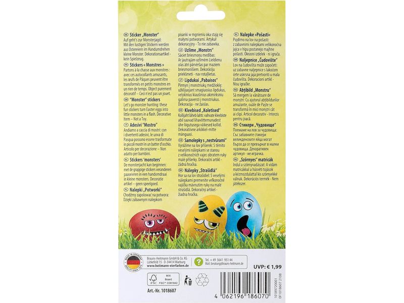 Brauns Heitmann Deko-Set Sticker für Eier Monster Aufkleber zum Verzieren von Eiern