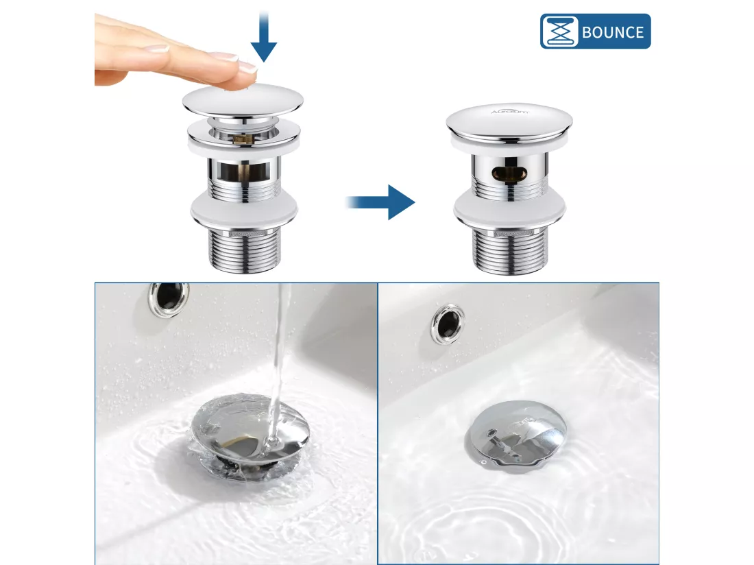 2PCS Bonde de Lavabo Bonde Pop-up avec Trop-plein Automatique Universelle Noir+Chromé Vasque Baignoire Salle de Bain