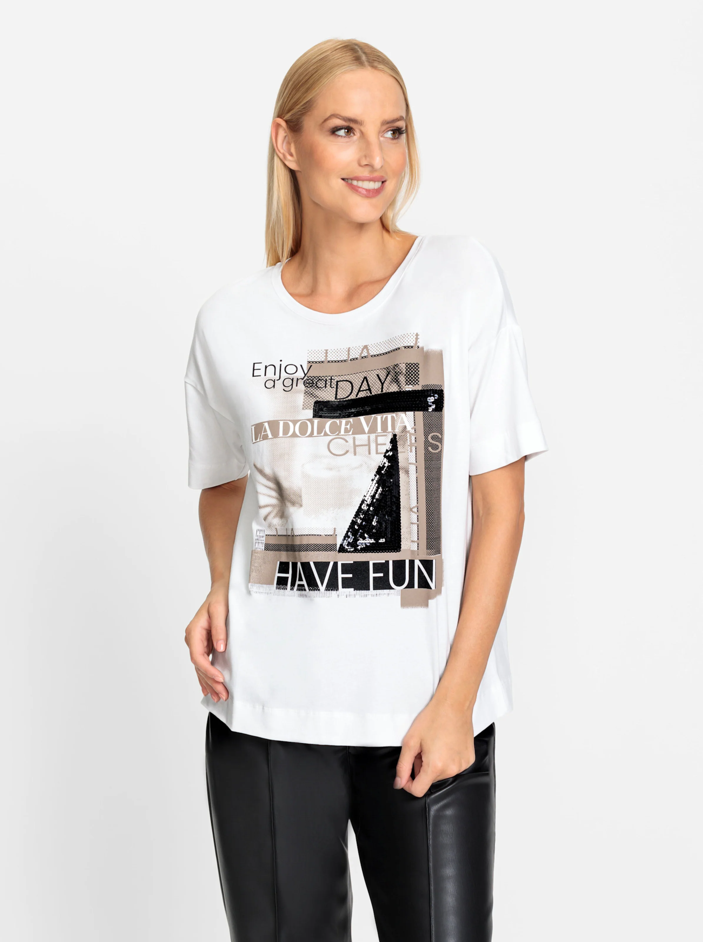 heine Shirt in weiß-schwarz-bedruckt