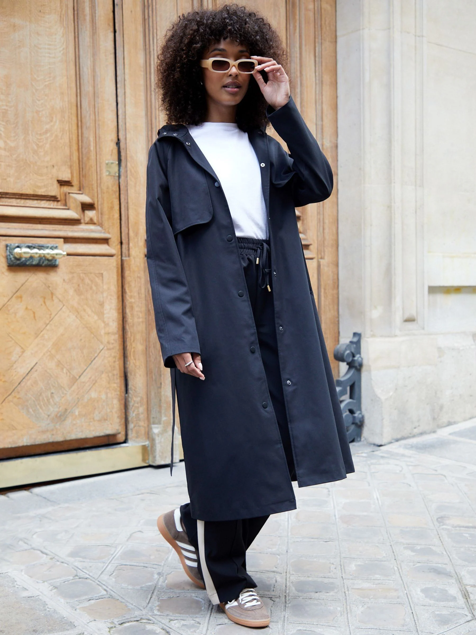 Zwart - Threadbare Longline Hooded Trench Coat