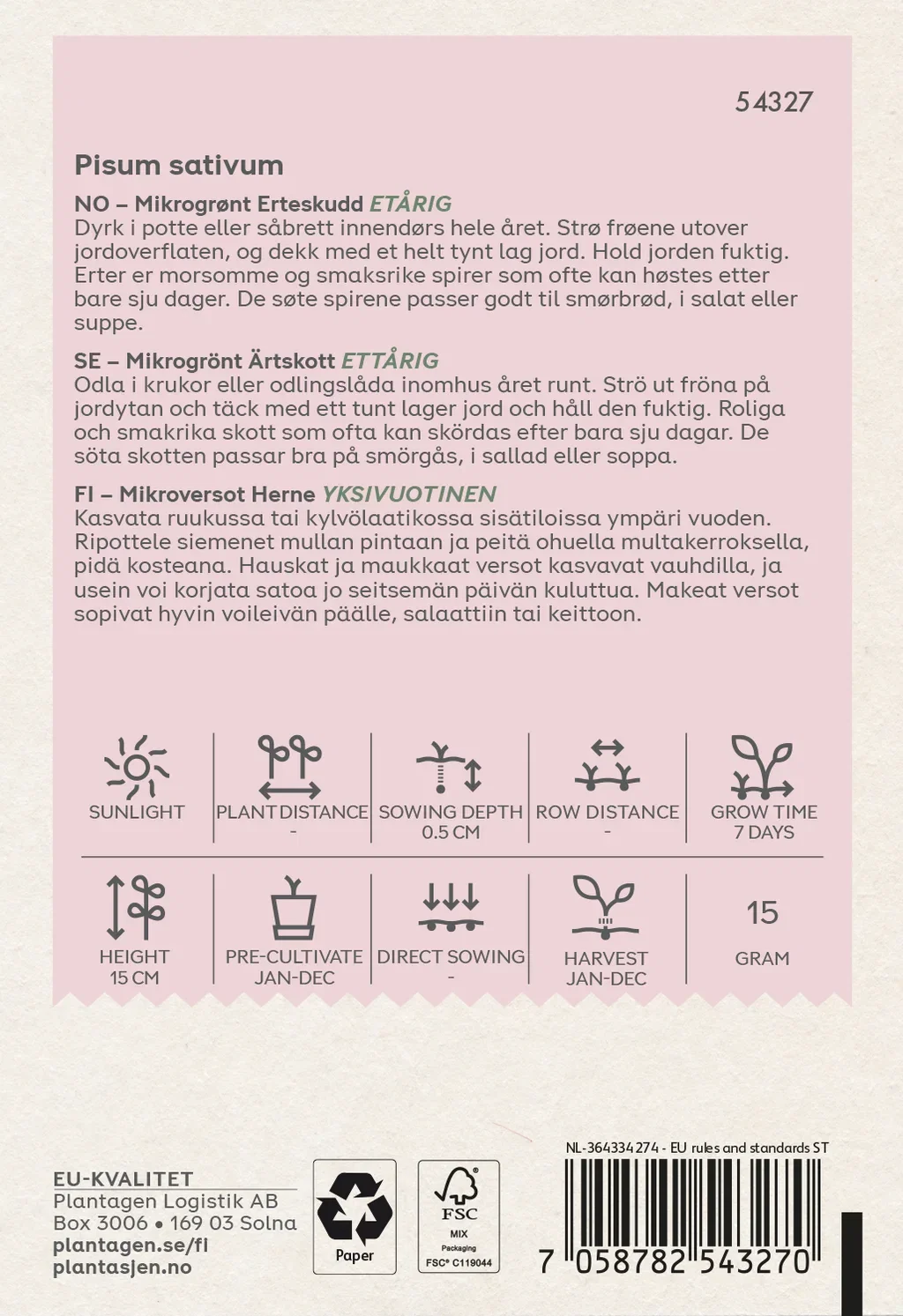 Pisum sativum Erteskudd - Microgreens
