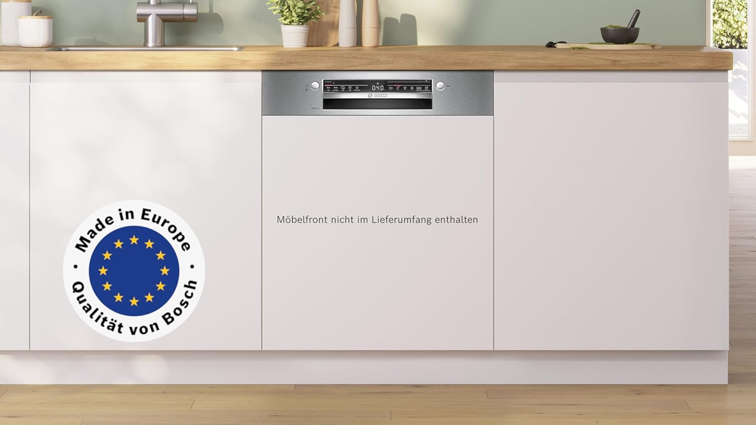 Bosch SMI2HTS08E Serie 2 Teilintegrierter Geschirrspüler, 60 cm, Smart Start, AquaStop, Silence on demand, Ferndiagnose, Extra Trocknen, Favoritenprogramm, Programmassistent, Gebürsteter Stahl