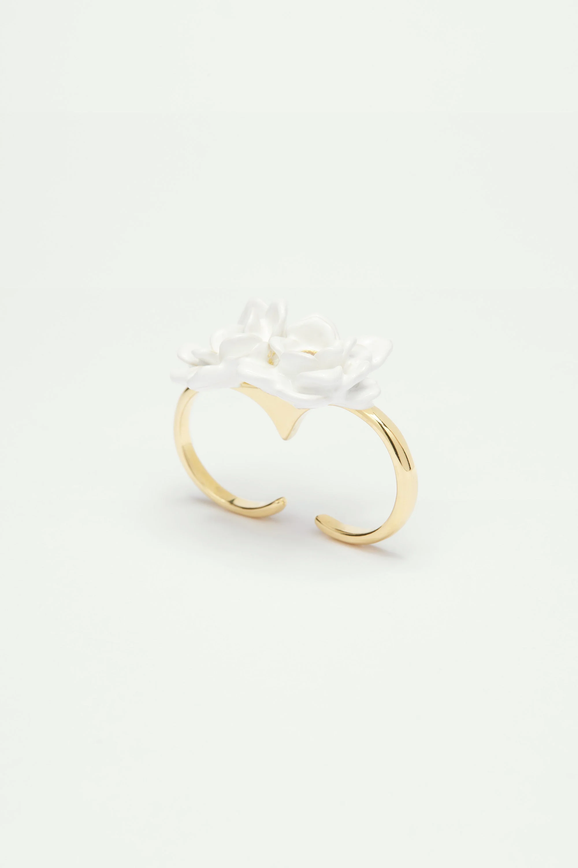 Bague ajustable deux doigts fleurs s | Blanc