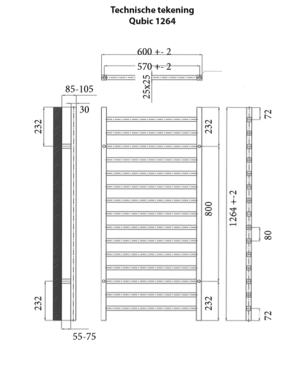 Sanicare design radiator Qubic 126,4 x60 cm. chroom