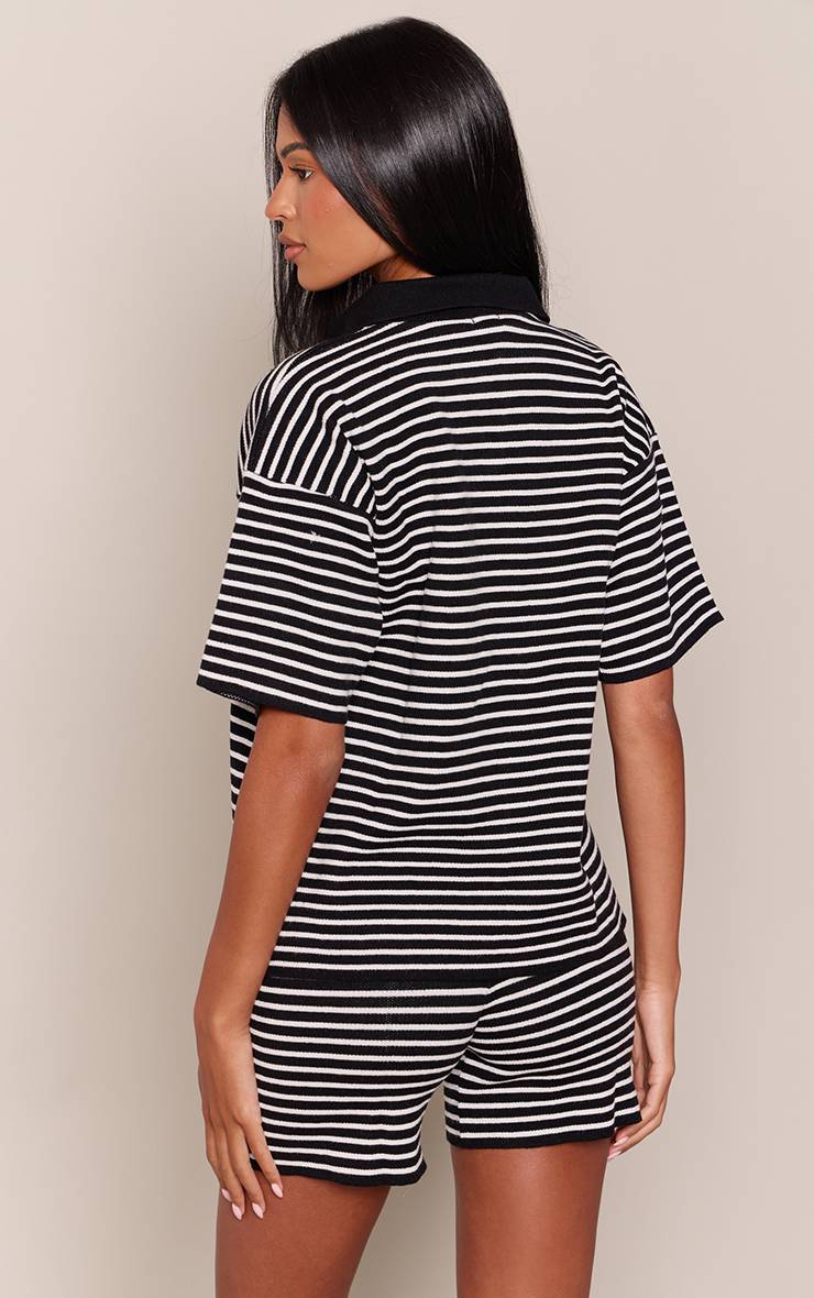 Noir Short Ajusté En Maille Rayée Tall