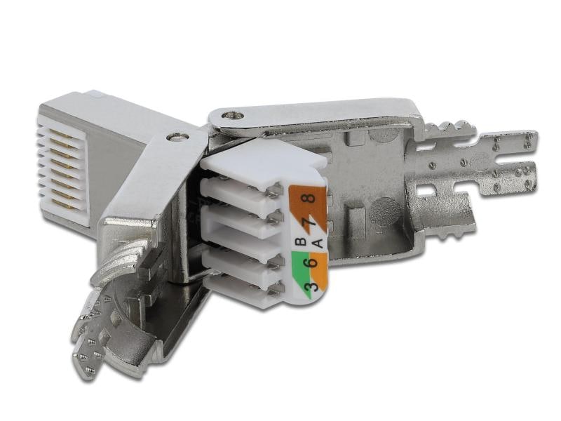 Delock Stecker RJ45 Cat.6A 1 Stück, Grau, geschirmt, werkze Delock RJ45 Stecker Cat.6A STP werkzeugfrei