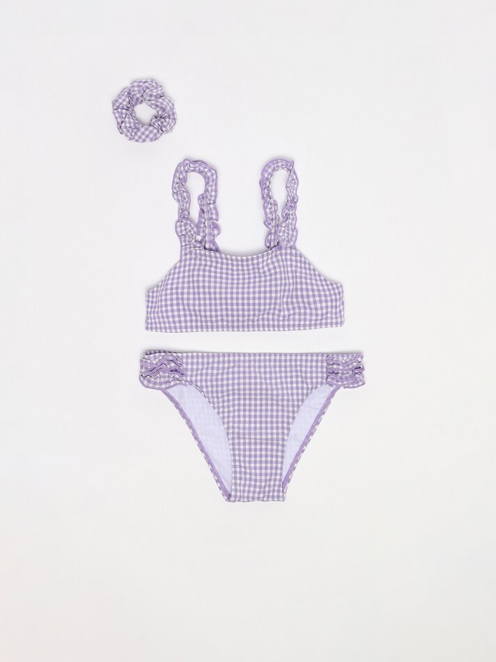 Conjunto de biquíni de 3 peças e elástico de cabelo - Lilás