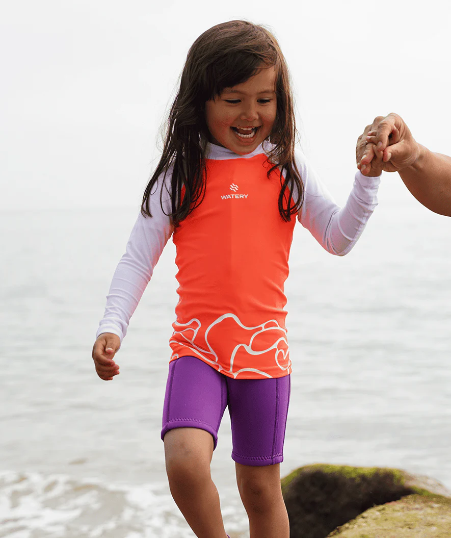 Watery UV-trøje til børn - Chilton Langærmet Rashguard - Lyserød/hvid
