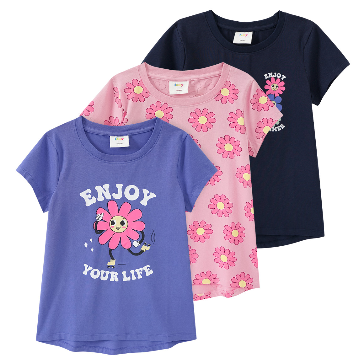 Famy 3 Mädchen T-Shirts mit Prints violett / rosa / dunkelblau