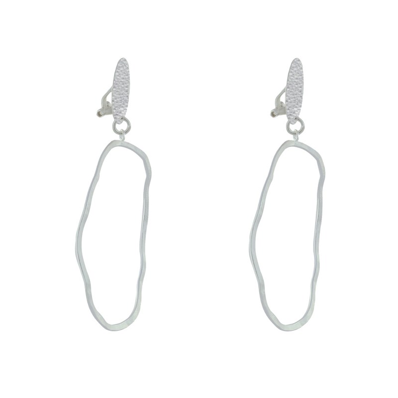 Boucles d'Oreilles Clip Laiton Mat Pastille Martelée et Anneau Vague