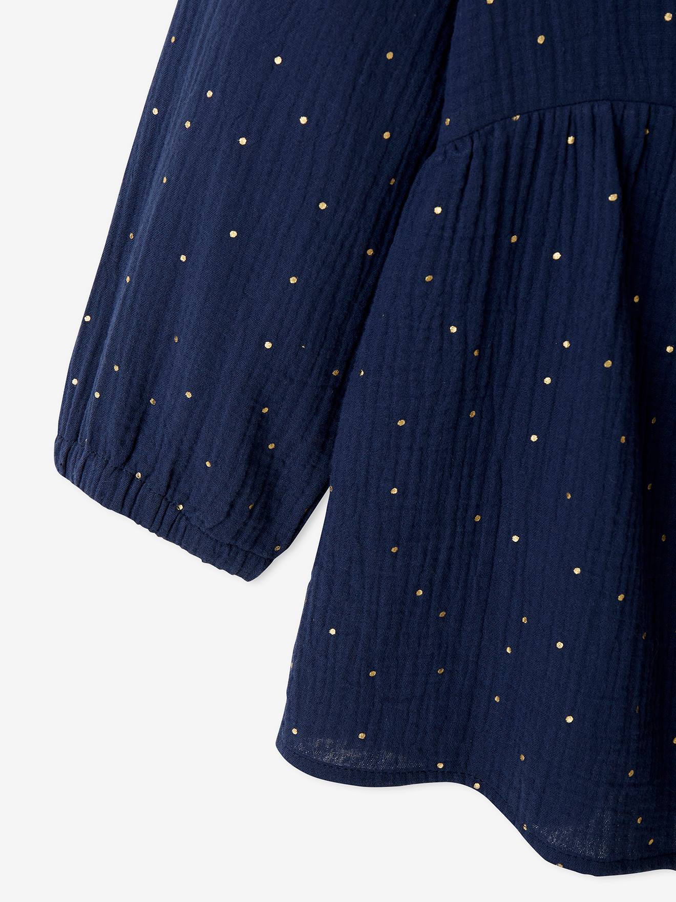 Blusa de maternidade e amamentação em chiffon de algodão azul liso e resistente