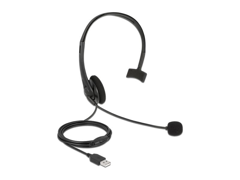 Delock Headset USB-A Mono für PC und Notebook – Ultra-Leich USB Mono Headset mit Lautstärkeregler für PC und Notebook – Ultra-Leicht