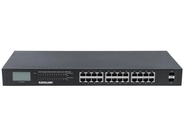 Intellinet 561242, Ikke administreret, Gigabit Ethernet (10/100/1000), Fuld duplex, Strøm over Ethernet (PoE), Stativ-montering, 1U