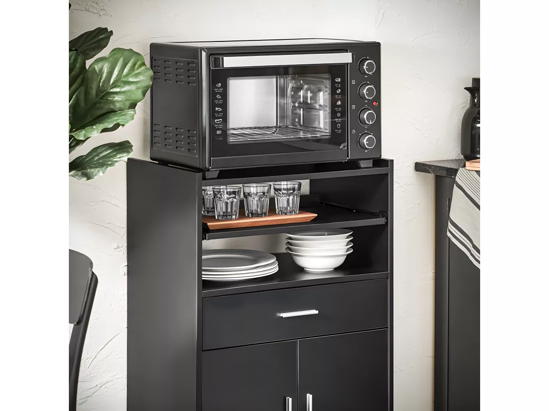 SoBuy Buffet Armoire Micro-Onde à roulettes Desserte Meuble de Rangement, Noir, 59x40x92 cm, FSB09-SCH