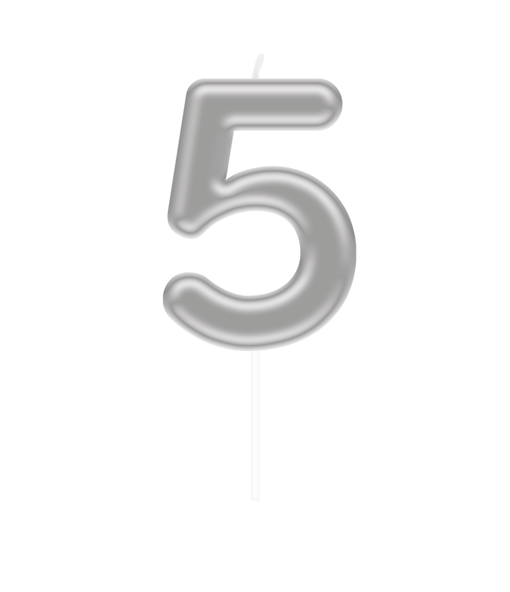 5 Jaar Kaars Zilver Glanzend 10,5cm