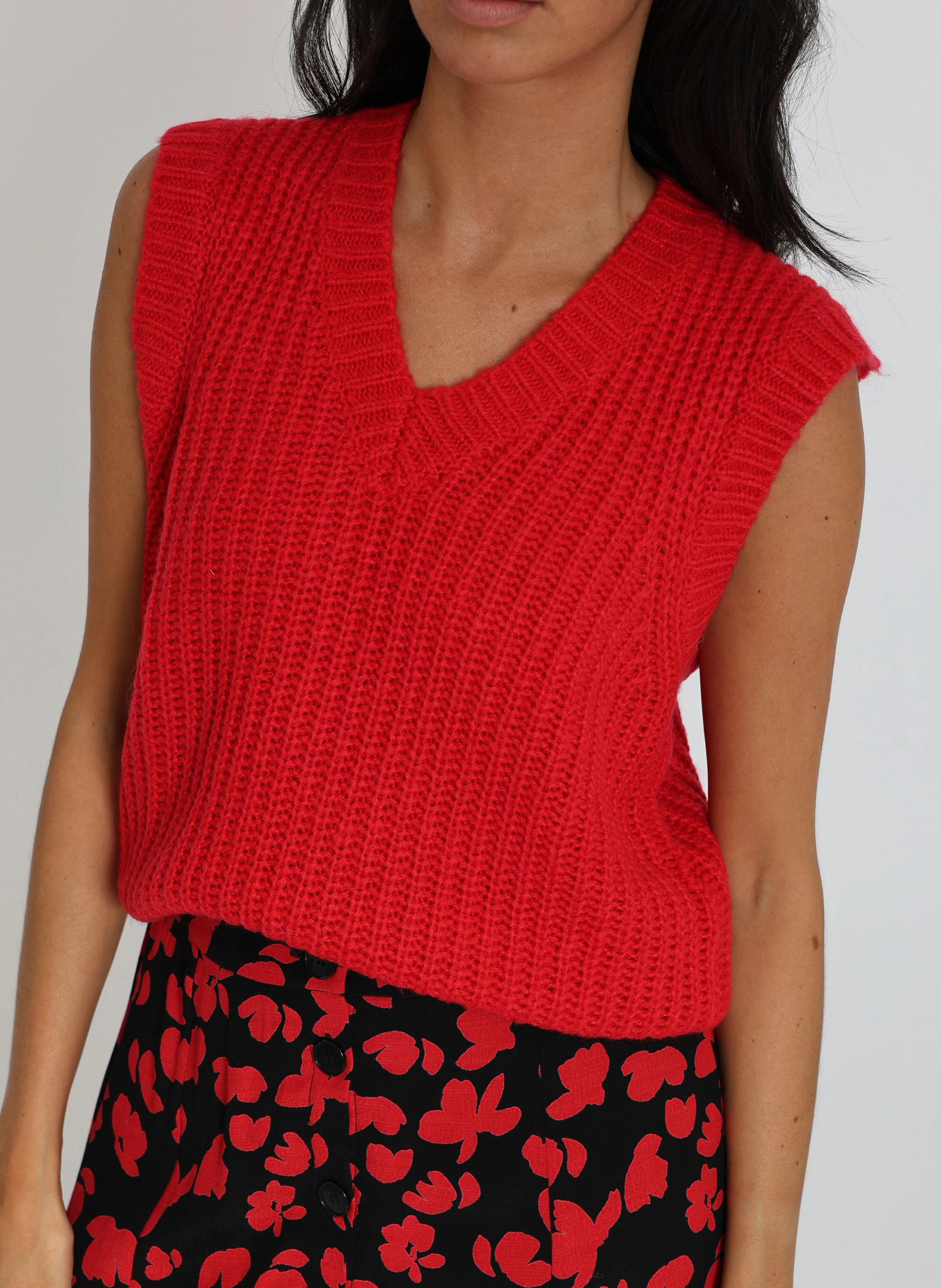 LANA - Pull droit en maille | Rouge