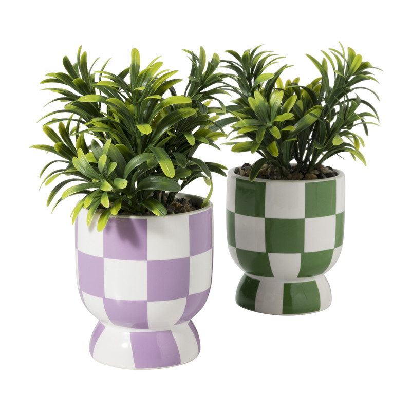 Plantje geblokt - lila - ø8x17 cm