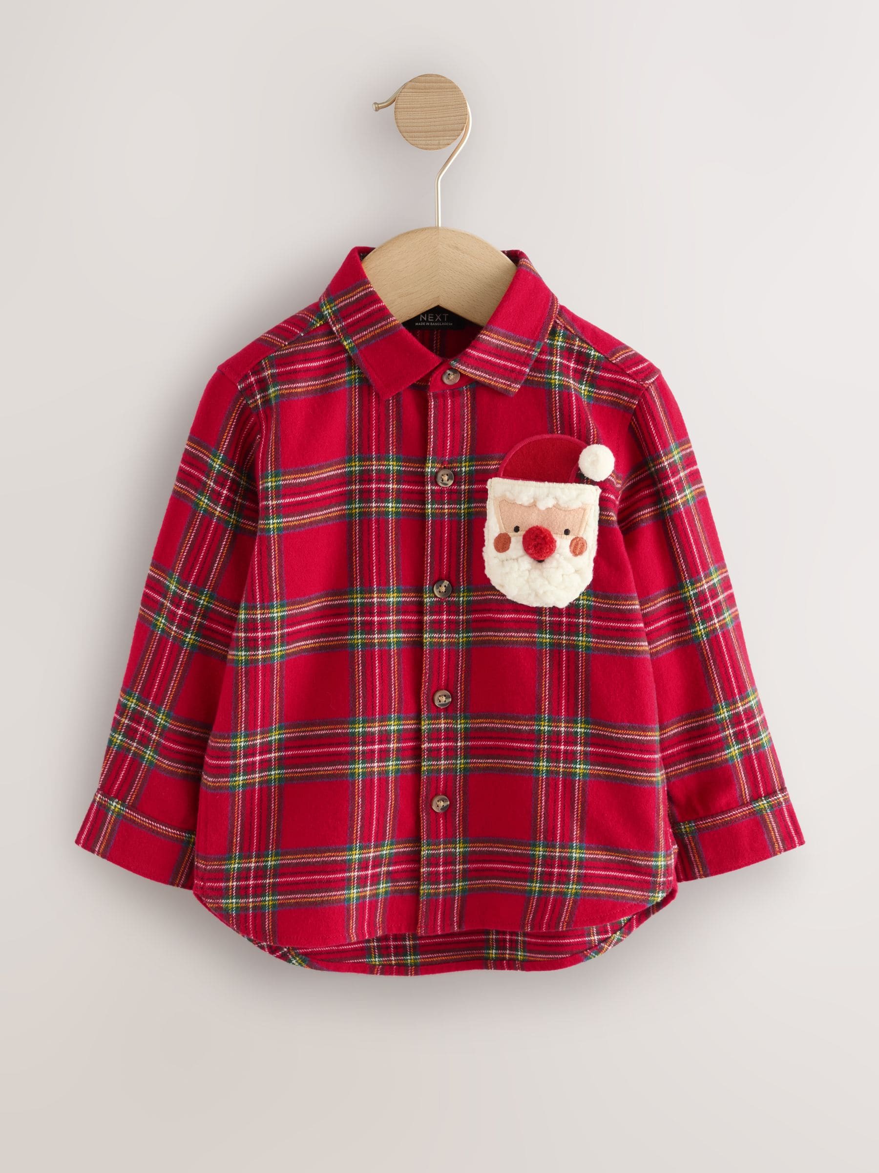 Rood met Schotse ruit - Long Sleeve Christmas Check Character Shirt (3mths-10yrs)