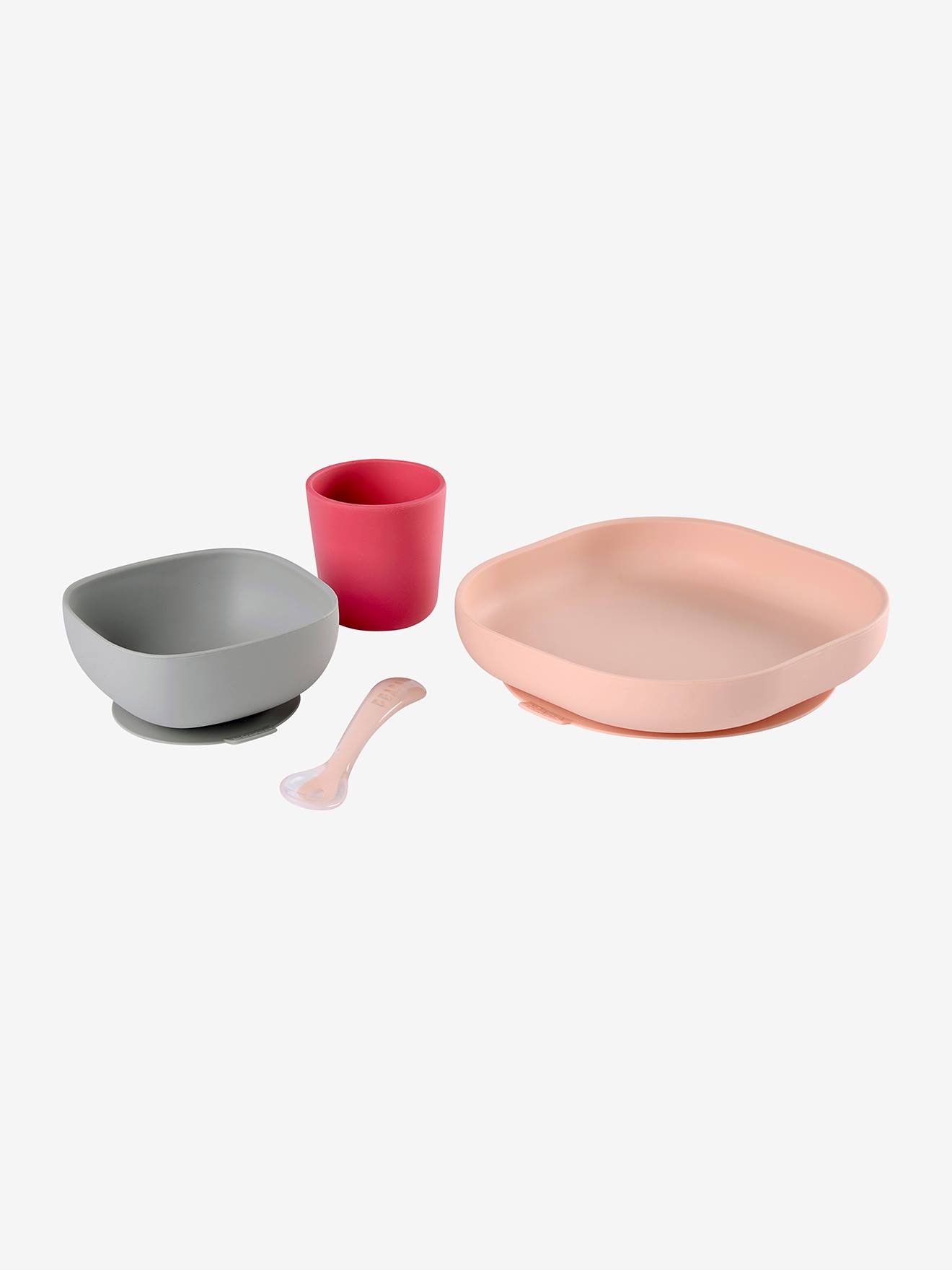 Conjunto de jantar de silicone BEABA com 4 peças, rosa claro, bicolor/multicolorido