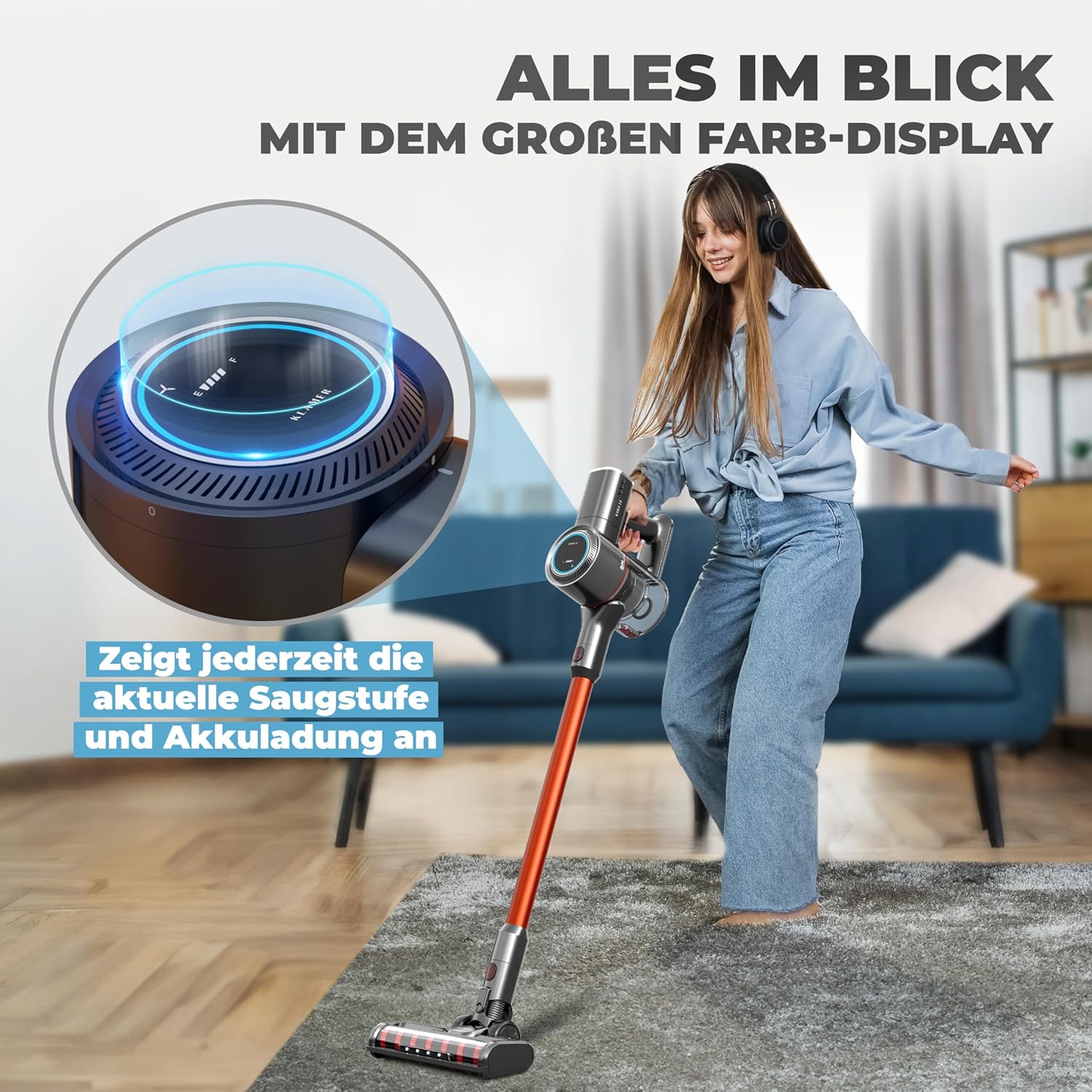 KLAMER Akku Staubsauger, 2-in-1 Staubsauger kabellos & Handstaubsauger, Akkulaufzeit bis 45 min, Akkustaubsauger mit HEPA Filter für Teppich, Auto & Hartböden