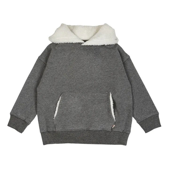 Emile et Ida Sweat Coton Bio Capuche Façon Fourrure | Gris anthracite