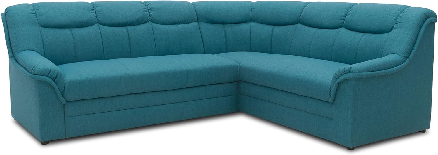 DOMO. collection Ecksofa Berlin, Zeitlose Eckcouch, 3 Sitzer Links mit Schlaffunktion und Federkern-Polsterung, Sofa in L-Form, Couch, 205 x 250 x 89 cm, Petrol