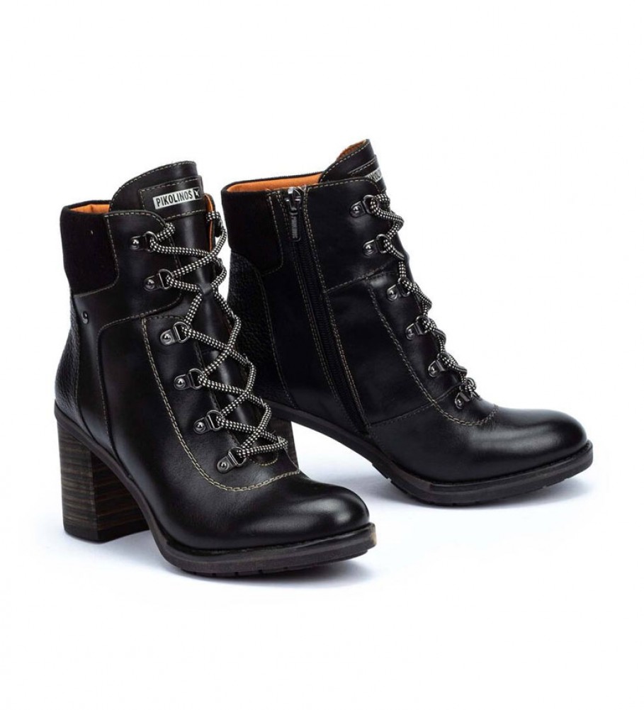Botas de cano curto Pikolinos Pompeya em couro preto - Altura do salto: 8,5 cm -