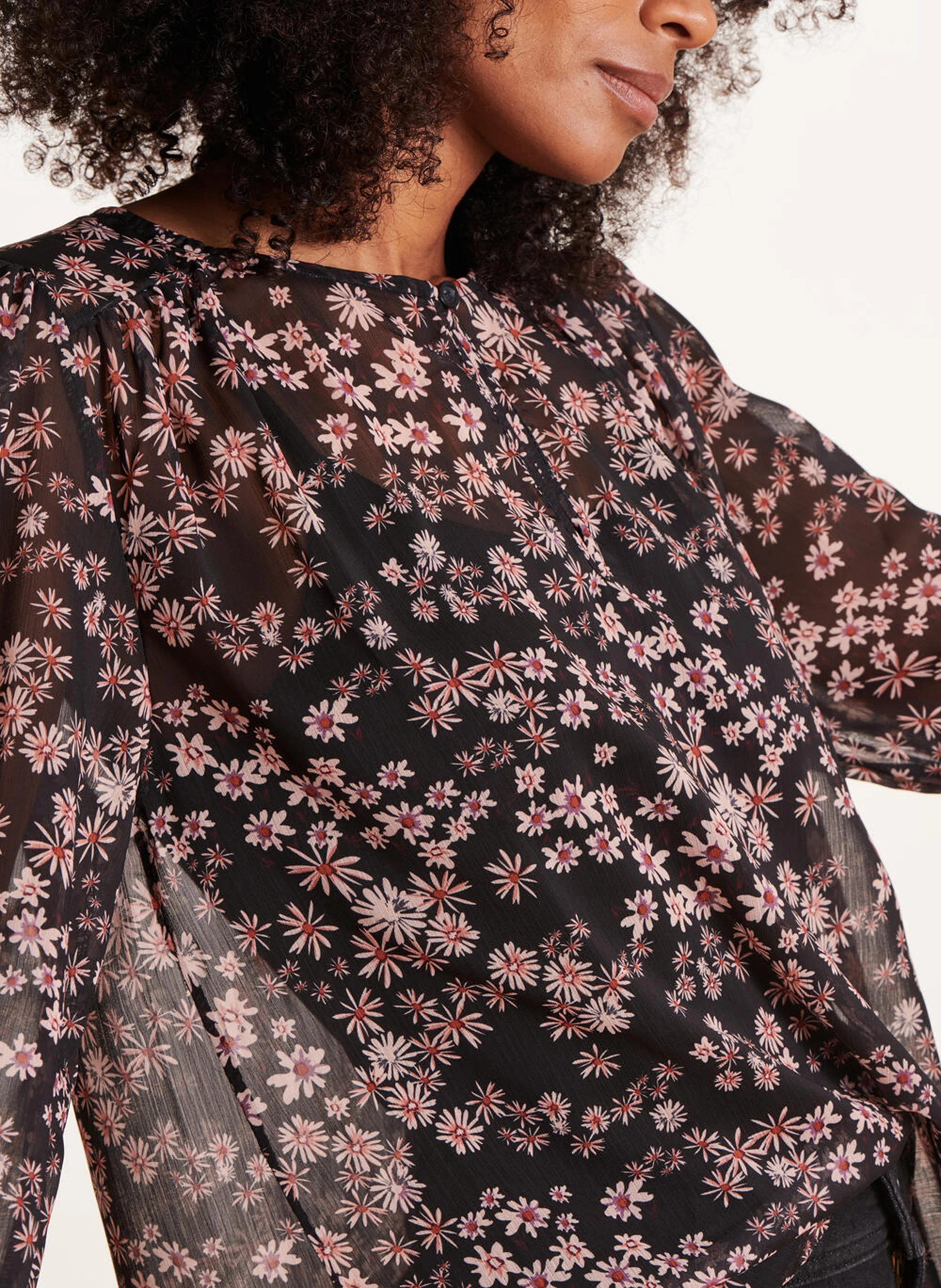 Top ample manches longues imprimé| Noir