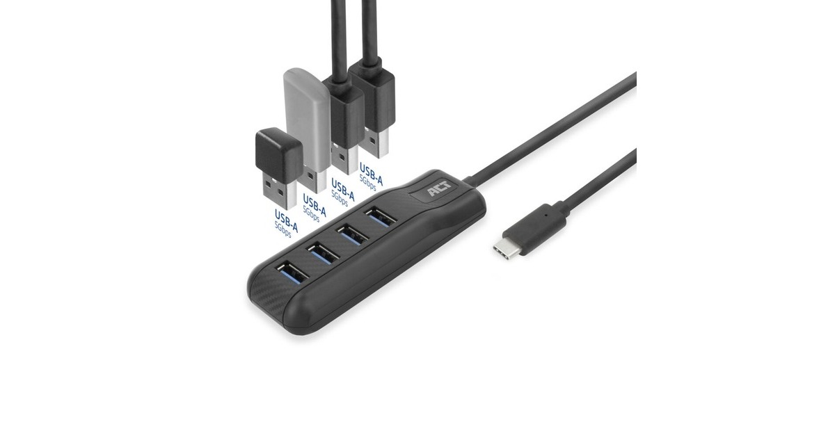 ACT ConnectivityUSB-C hub 3.0, 4 poorts USB-A usb-hub  (Zwart)