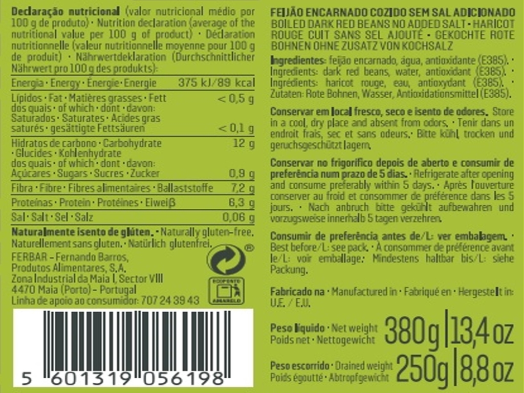 FEIJÃO ENCARNADO FERBAR TETRA 380(250)G
