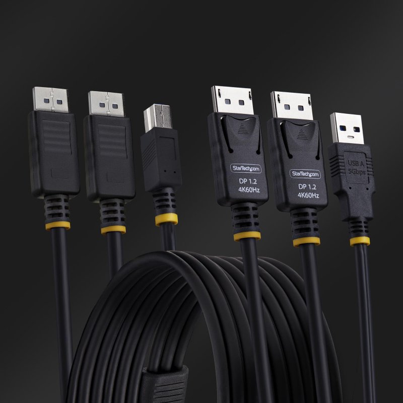 StarTech.com Câble KVM Double DisplayPort de 1,8m et USB 5Gbps, 4K 60Hz, Câble Combo DP 1.2 et USB pour Commutateurs/Switchs KVM à Deux Moniteurs