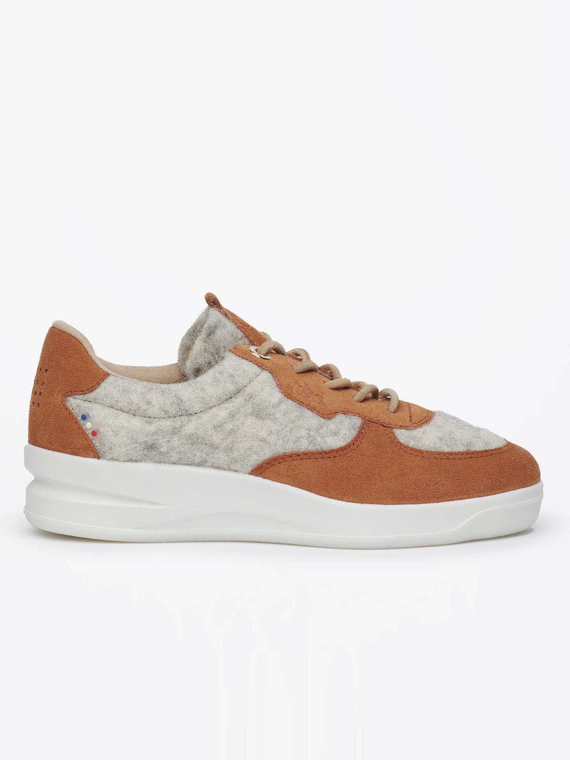 Baskets Femme Fabriquées En France En Laine et Cuir Gris Marron
