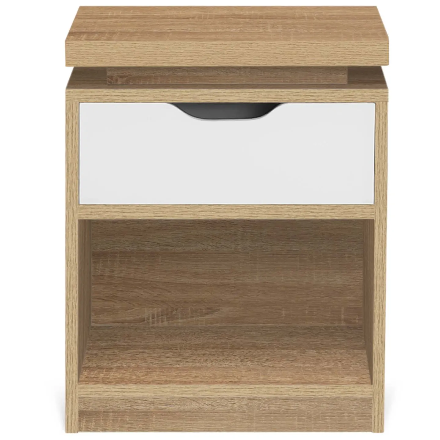 Lot de 2 tables de chevet LUNA à LEDS 1 tiroir avec niche hêtre et blanc