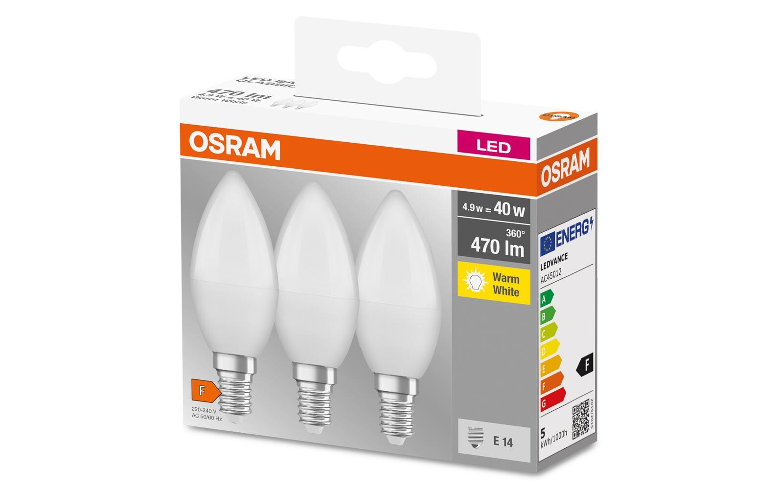 Lampe LED BASE CLASSIC B 5W, E14, Warmweiss, 3 StückLED-Lampen, klassische Minikerzenform