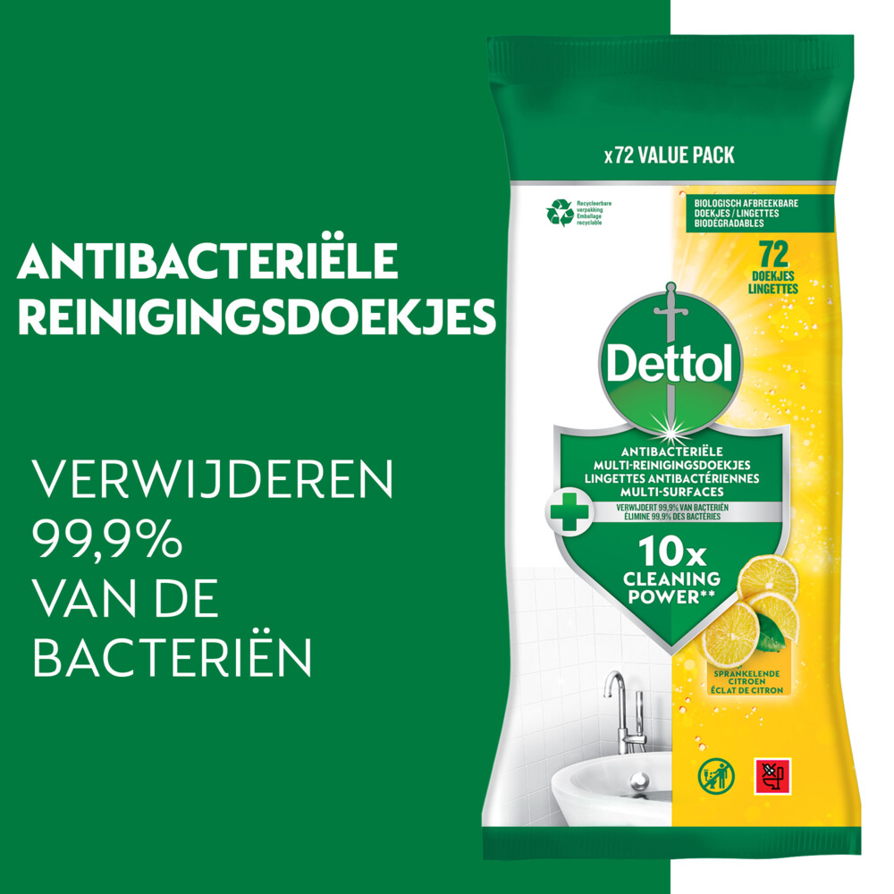 5x Dettol Antibacteriële Reinigingsdoekjes Sprankelende Citroen72 stuks