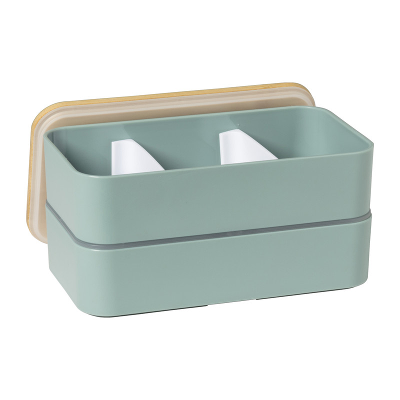 Lunchbox dubbel met bestek - groen - 700 ml