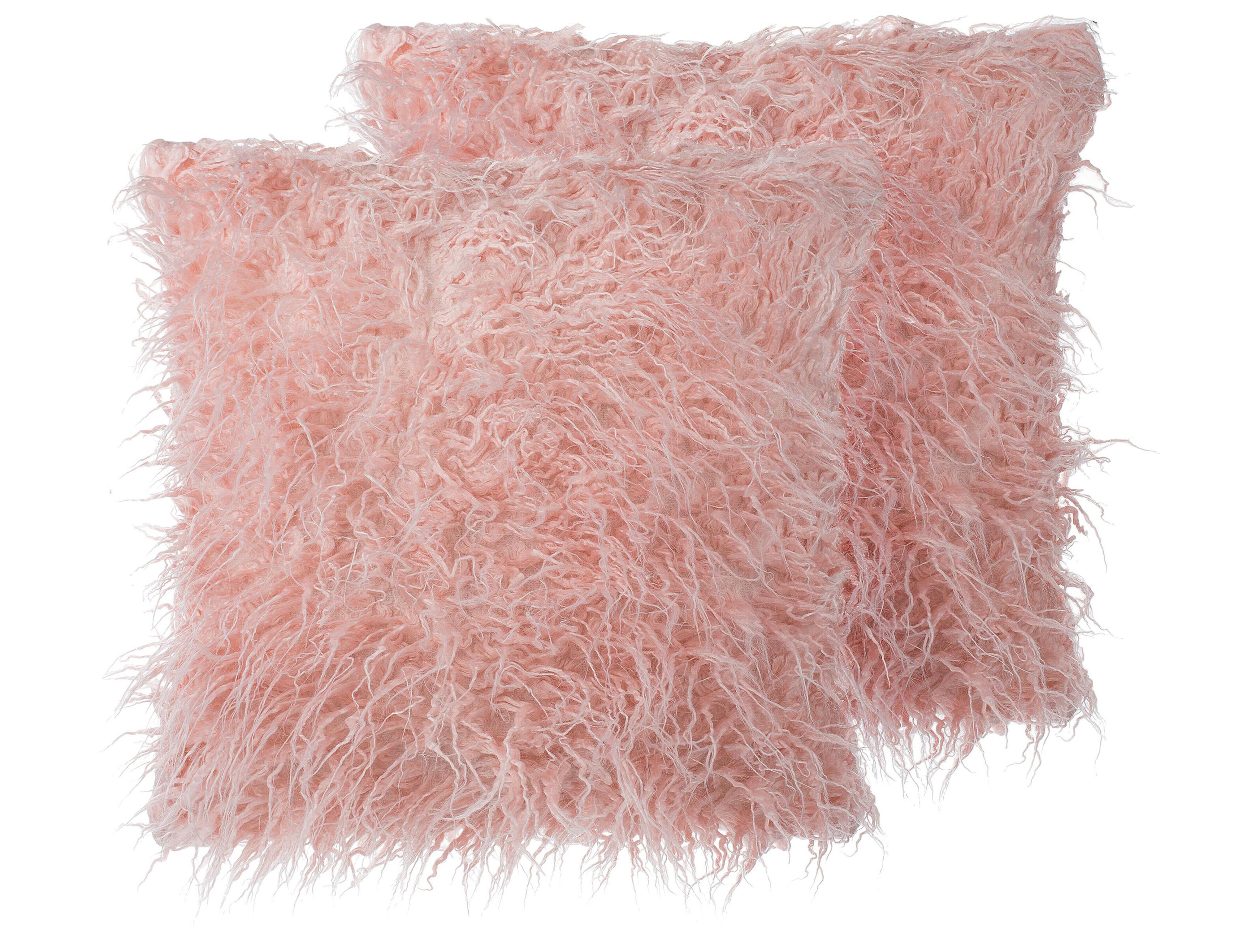 Set van 2 sierkussens DAISY Nepbont 45 x 45 cm Roze effen
