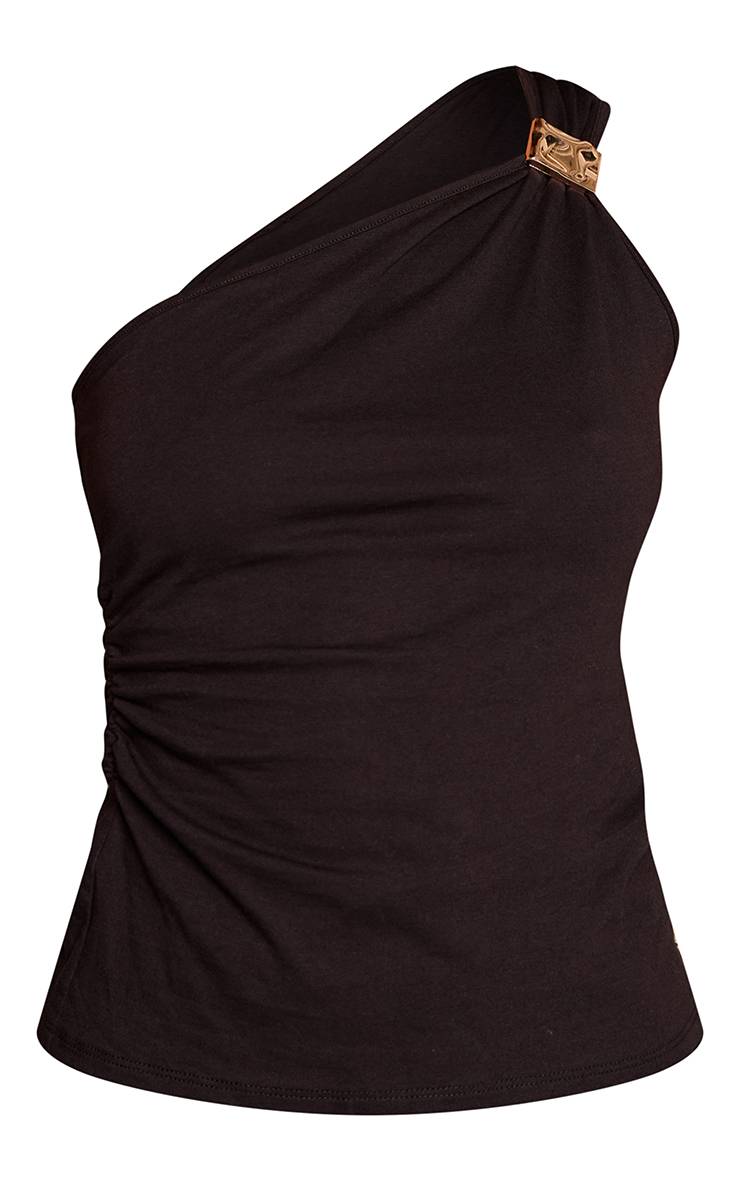 Noir Haut En Coton Asymétrique Avec Détail De Finition