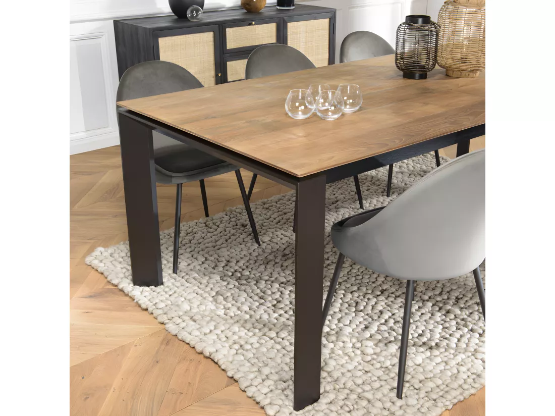 MADISON - Table à manger rectangulaire extensible 220/320cm bois teck recyclé pieds métal noir