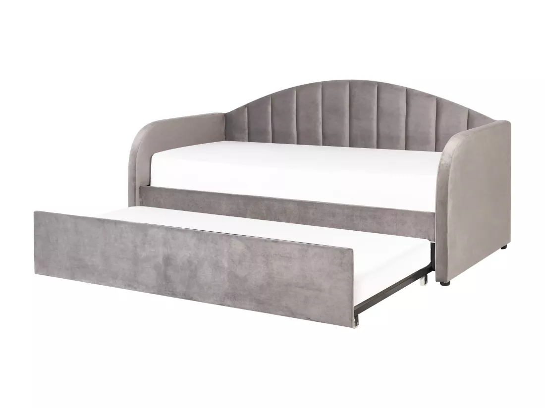 Lit gigogne Velours EYBURIE 90 x 200 cm Gris