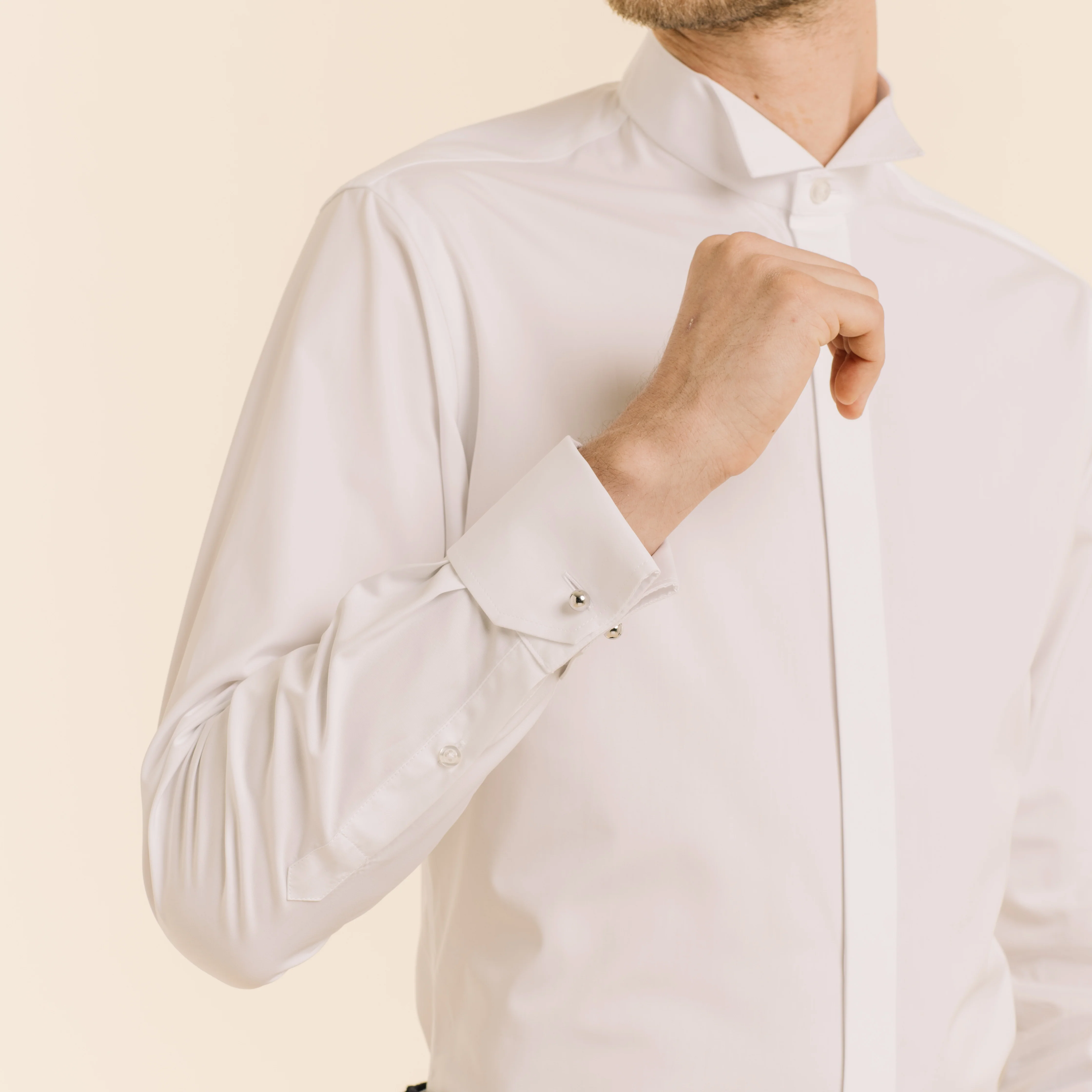 Fitted shirt in white double-twisted poplin