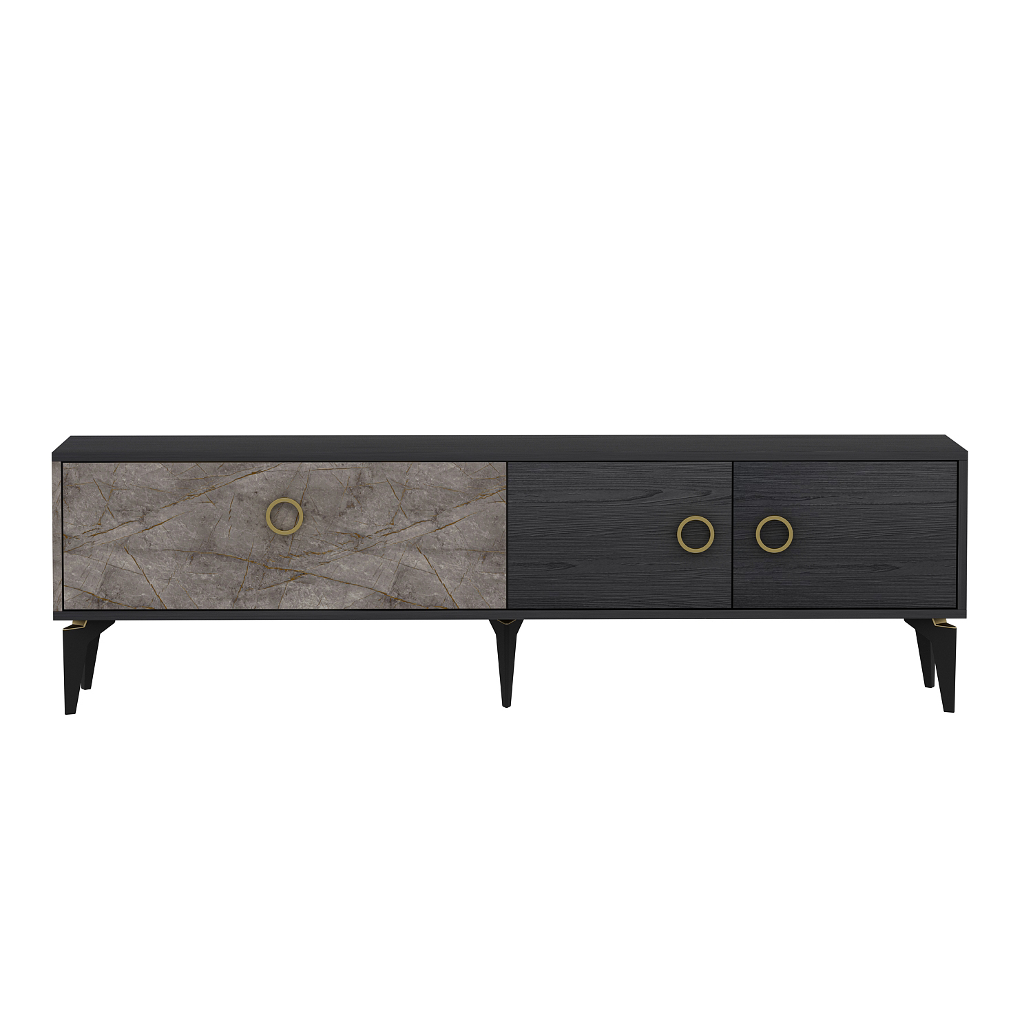 TV-Lowboard - schwarz-beige - 3-türig - 180 cm