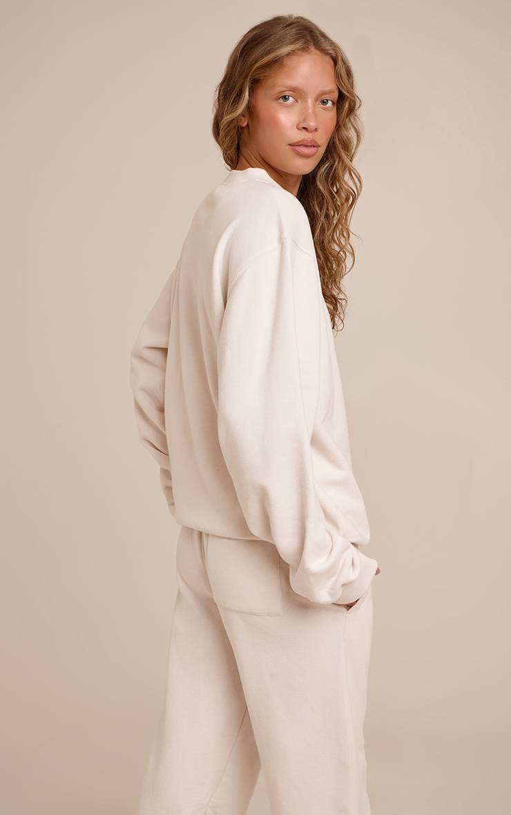 Crème Sweat-shirt Oversize Col Rond En Molleton De Coton Brodé Plt