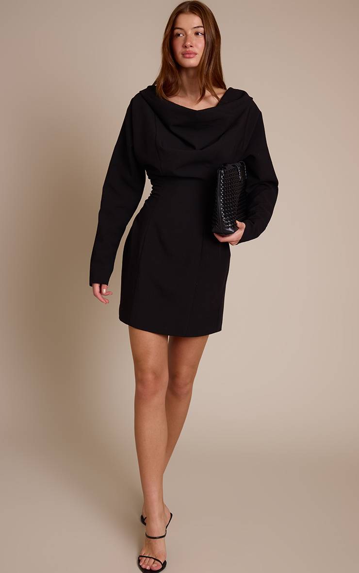 Noir Robe Ajustée Tissée À Col Drapé