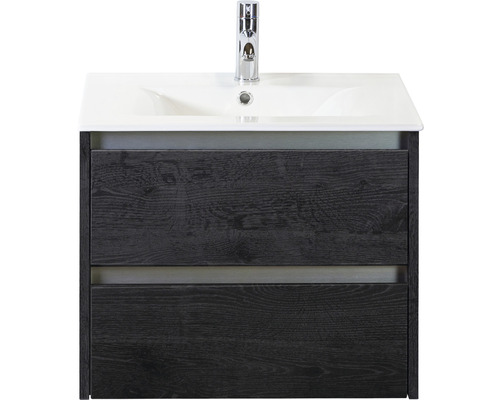 Sanox Dante badkamermeubelset (B x H x D 61 x 52 x 46 cm), frontkleur zwart eiken, met witte keramische wastafel