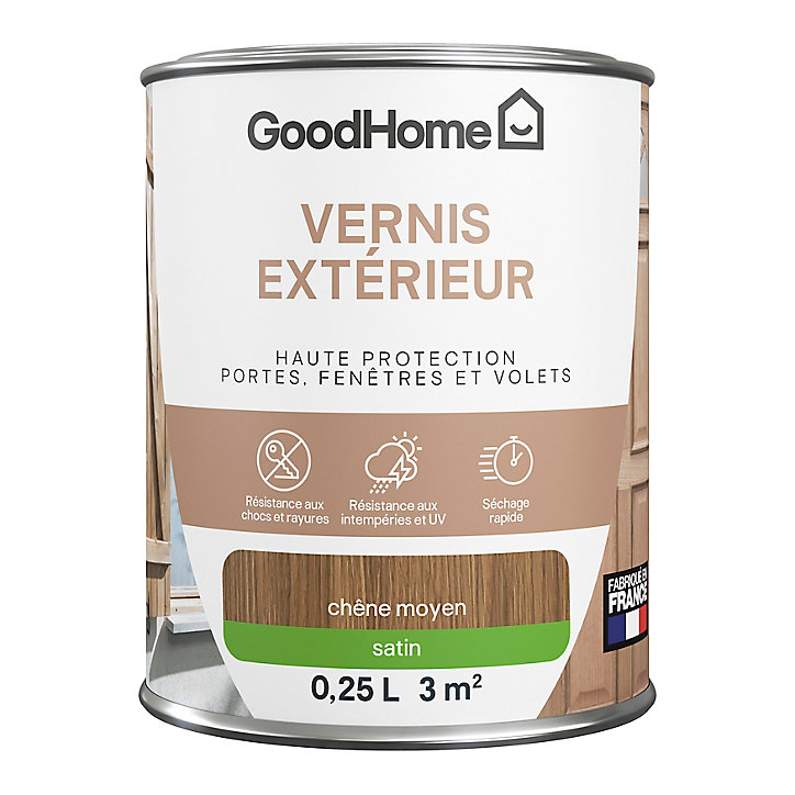 Vernis extérieur bois satin chêne moyen GoodHome 0,25L