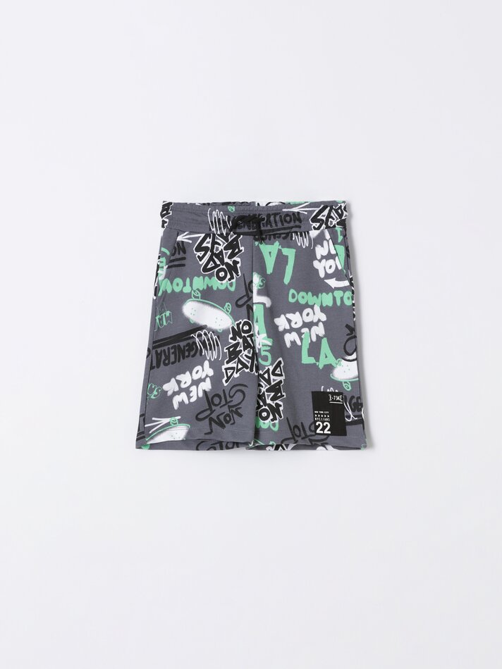 Bermuda de lã estampada - Chumbo