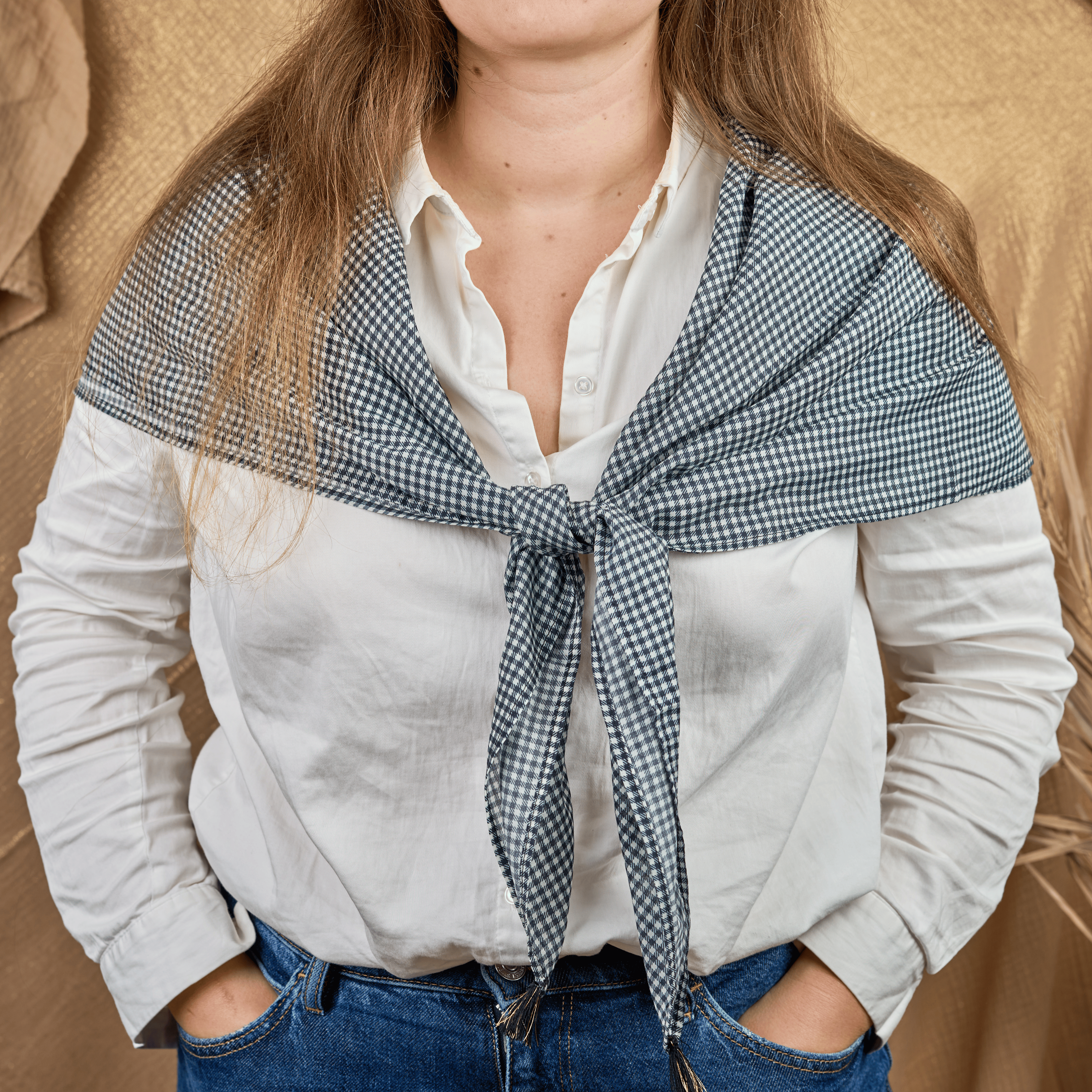 Foulard Pompon Vichy Noir