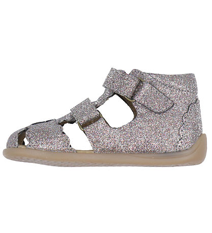 Pom Pom Sandalen - Zwei Klettband Wellenkanten - Multi Glitter