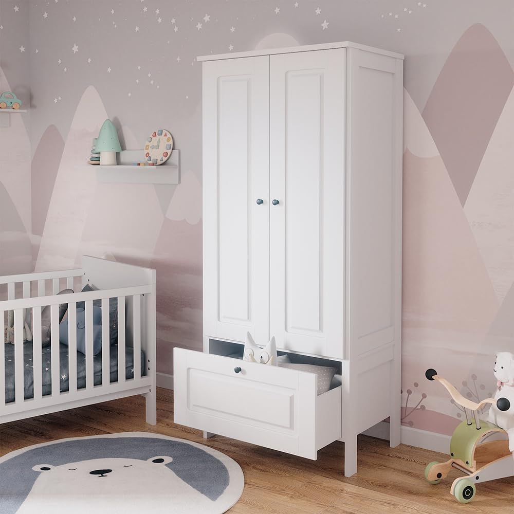 Kinderkleiderschrank Weiß Ajaton - 83x187x53 cm hergestellt aus Spanplatte - Kinderregal für Kinder und Teenager, für eine strukturierte und sichere Lagerung